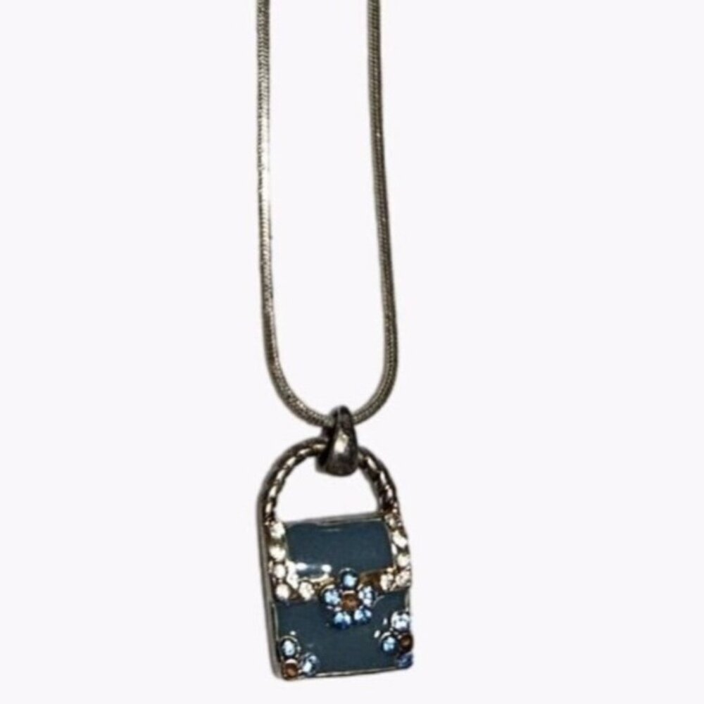 Cool Jewels Retro Blue Jeweled Handbag Purse Pendant Necklace Fashion Jewelry